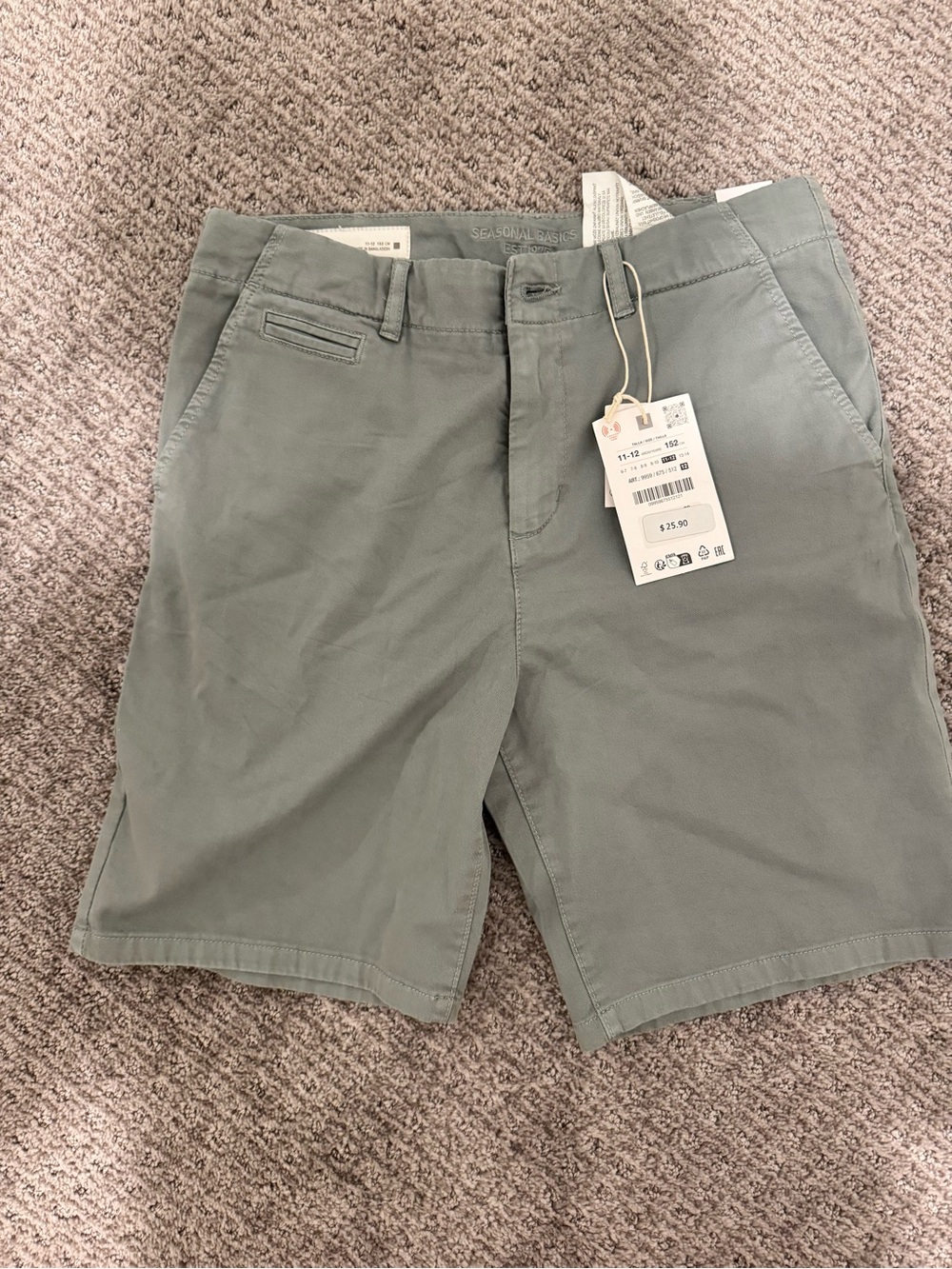 Zara boys Casual Cotton Chino Shorts - Sage Green